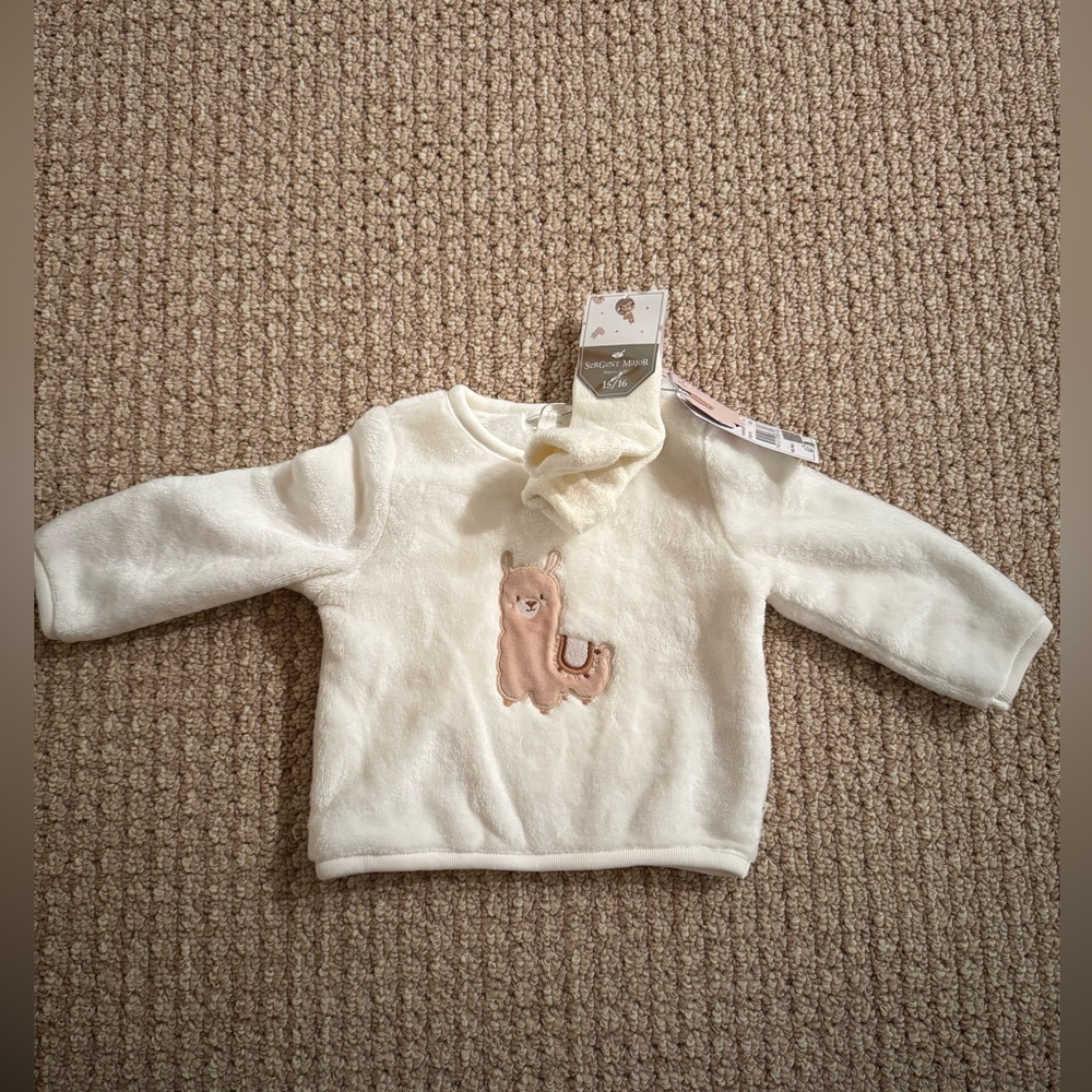 NWT Sergent Major Baby Sweater with Llama Design & Matching Socks